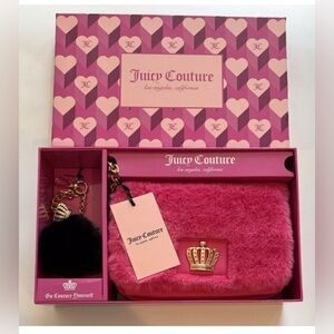 Juicy Couture Pink Faux Fur Flap Crossbody Bag Purse Handbag w/ Keychain